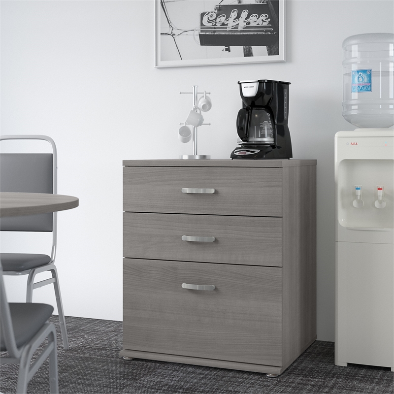 Pemberly Row Engineered Wood Floor Storage Cabinet with Drawers - Platinum Gray