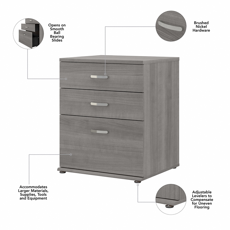 Pemberly Row Engineered Wood Floor Storage Cabinet with Drawers - Platinum Gray