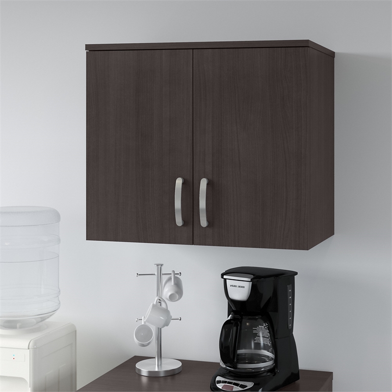 Pemberly Row Wall Cabinet with Doors and Shelves in Storm Gray - Engineered Wood