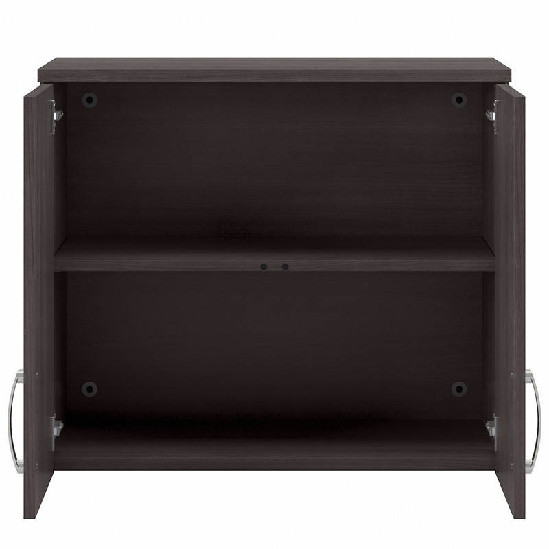 Pemberly Row Wall Cabinet with Doors and Shelves in Storm Gray - Engineered Wood