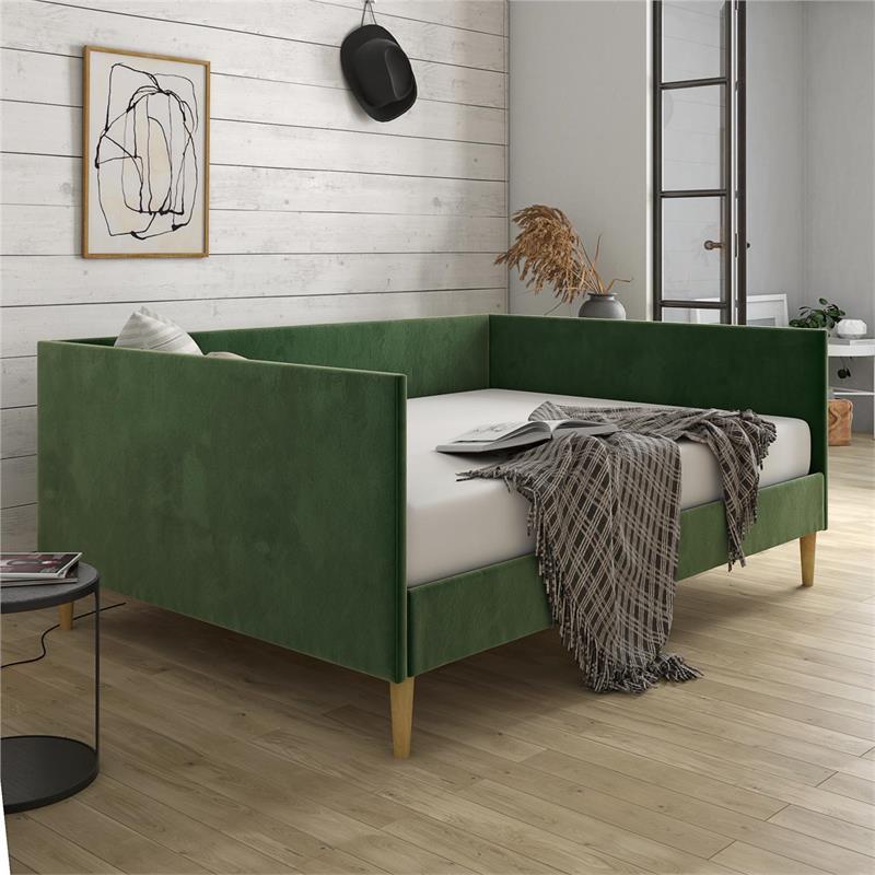 Pemberly Row Mid Century Upholstered Daybed Full Size in Green Velvet