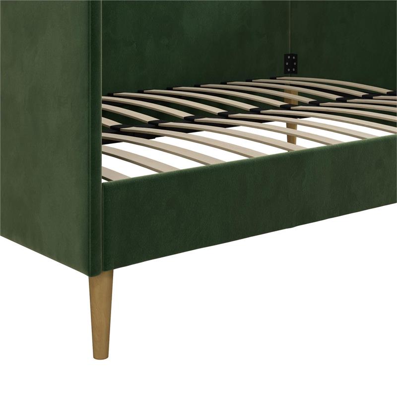 Pemberly Row Mid Century Upholstered Daybed Full Size in Green Velvet