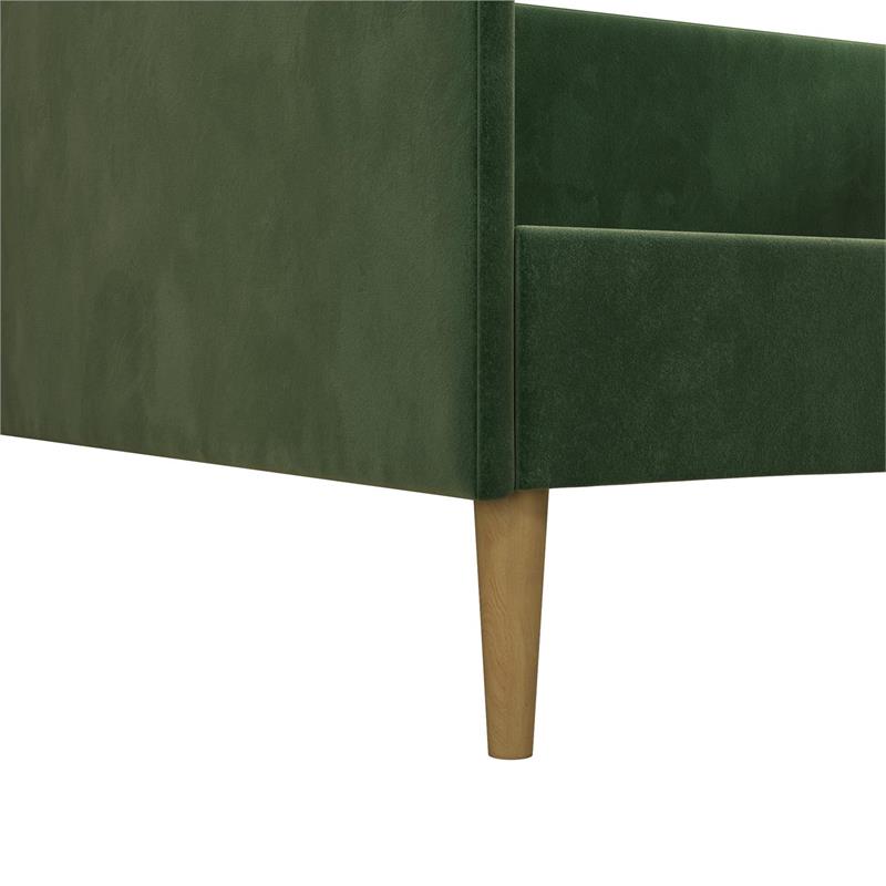 Pemberly Row Mid Century Upholstered Daybed Full Size in Green Velvet
