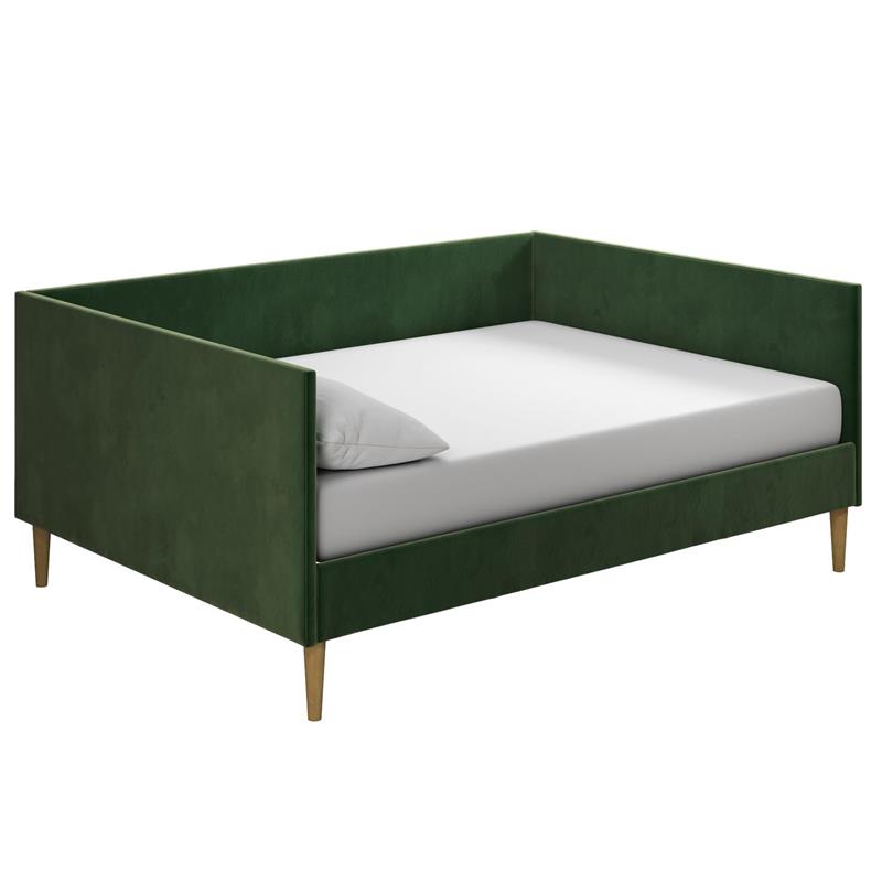 Pemberly Row Mid Century Upholstered Daybed Full Size in Green Velvet