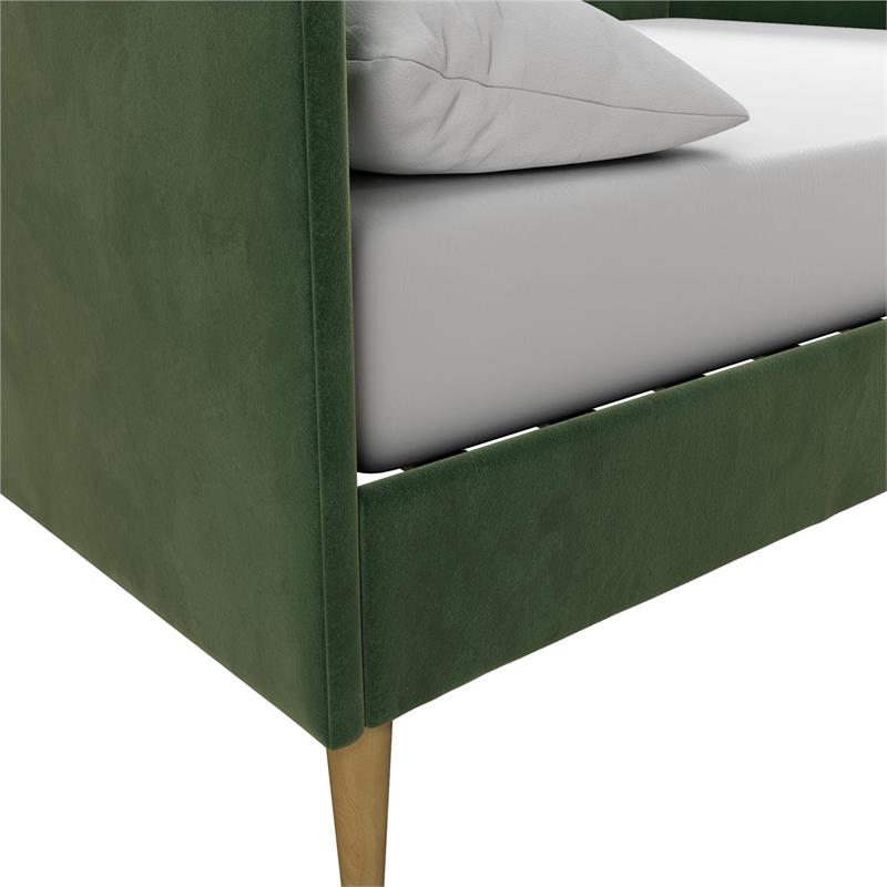 Pemberly Row Mid Century Upholstered Daybed Full Size in Green Velvet