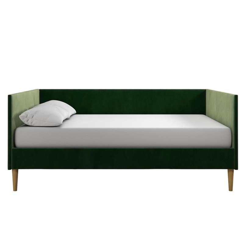 Pemberly Row Mid Century Upholstered Daybed Full Size in Green Velvet