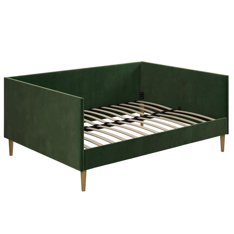 Pemberly Row Mid Century Upholstered Daybed Full Size in Green Velvet