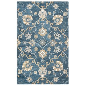 Pemberly Row 6'6&quot x 9'6&quot Motifs Blue/Ivory Hand-Tufted Area Rug