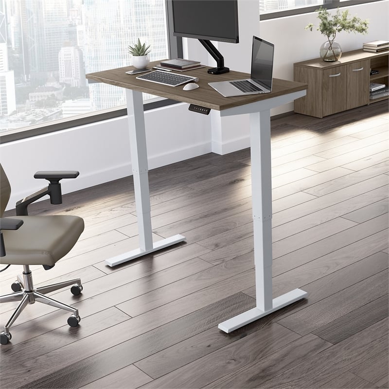 Pemberly Row 48W x 24D Adjustable Desk in Modern Hickory - Engineered Wood