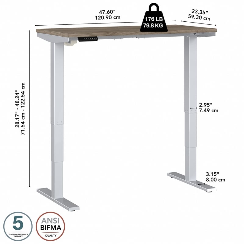 Pemberly Row 48W x 24D Adjustable Desk in Modern Hickory - Engineered Wood