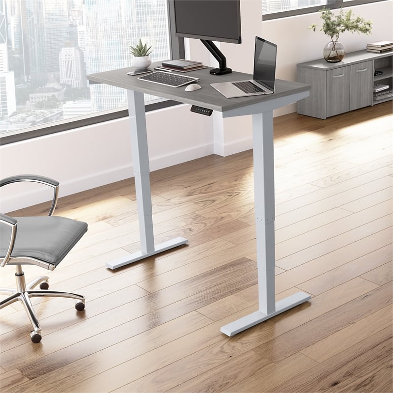 Pemberly Row 48W x 24D Adjustable Desk in Platinum Gray - Engineered Wood