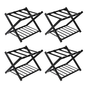 Pemberly Row Wood Folding Luggage Rack w/ Shoe Storage Holder - Black (Set of 4)