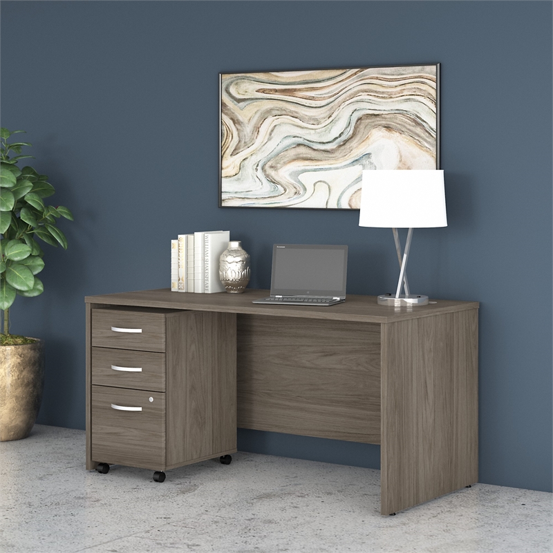 Pemberly Row 60W x 30D Office Desk with Drawers in Hickory - Engineered Wood