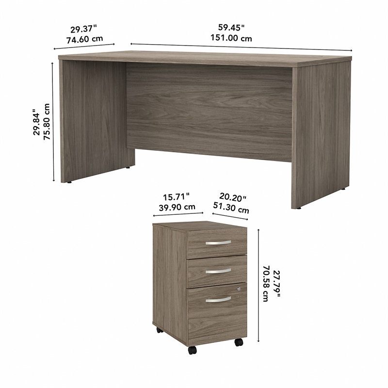Pemberly Row 60W x 30D Office Desk with Drawers in Hickory - Engineered Wood