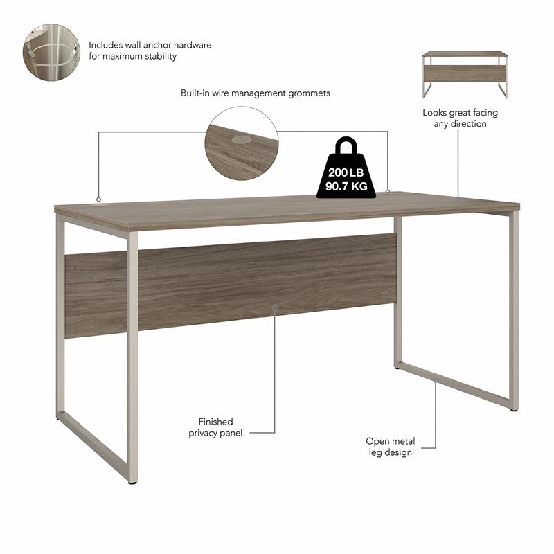 Pemberly Row 60W x 30D Computer Table Desk in Modern Hickory - Engineered Wood