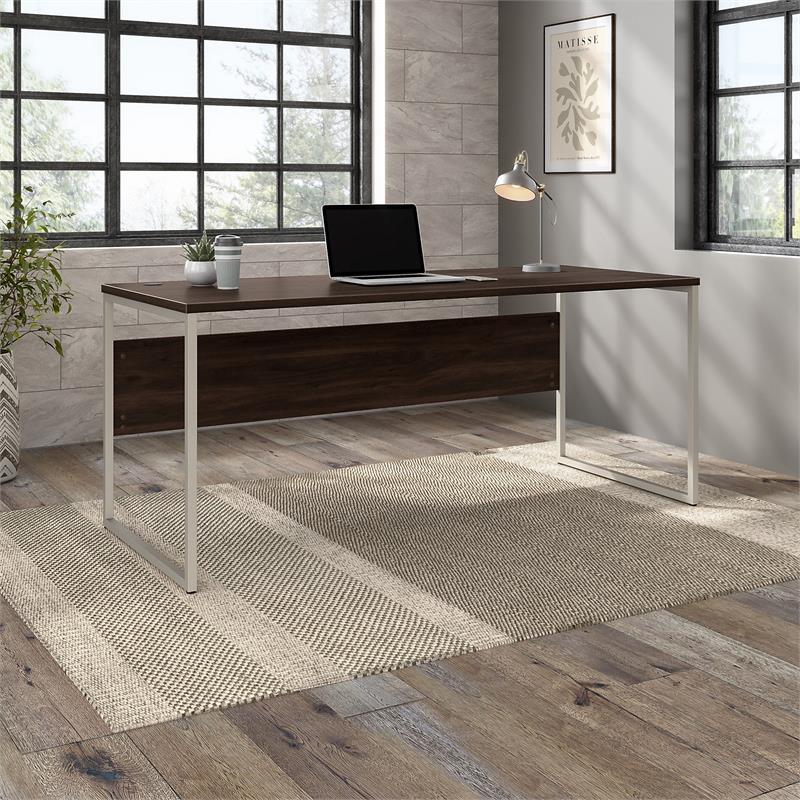 Pemberly Row 72W x 30D Computer Table Desk in Black Walnut - Engineered Wood