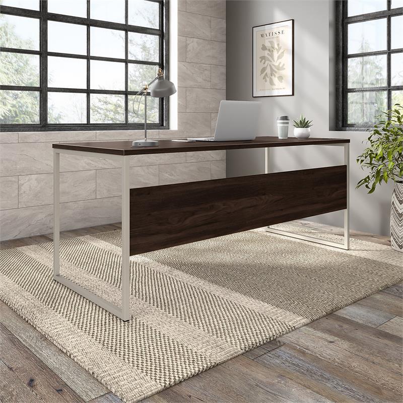 Pemberly Row 72W x 30D Computer Table Desk in Black Walnut - Engineered Wood