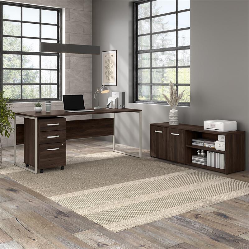 Pemberly Row 72W x 30D Computer Table Desk in Black Walnut - Engineered Wood