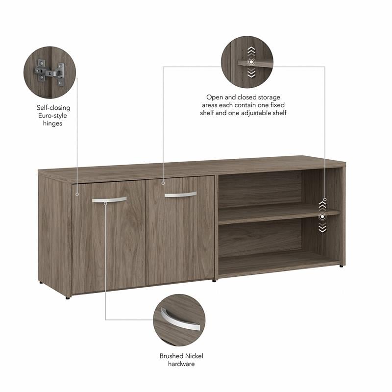Pemberly Row Low Storage Cabinet with Doors in Modern Hickory - Engineered Wood