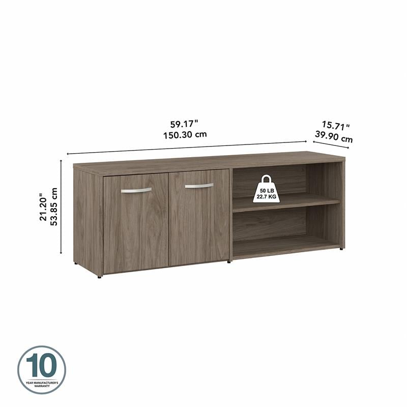 Pemberly Row Low Storage Cabinet with Doors in Modern Hickory - Engineered Wood