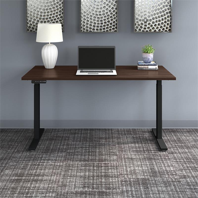 Pemberly Row 60W x 30D Adjustable Desk in Black Walnut - Engineered Wood