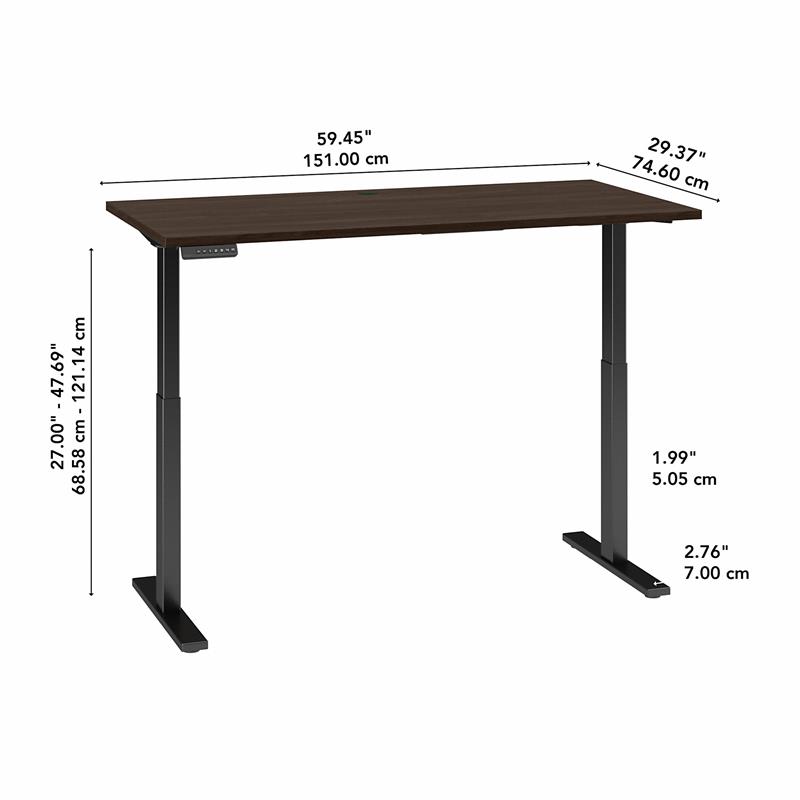 Pemberly Row 60W x 30D Adjustable Desk in Black Walnut - Engineered Wood