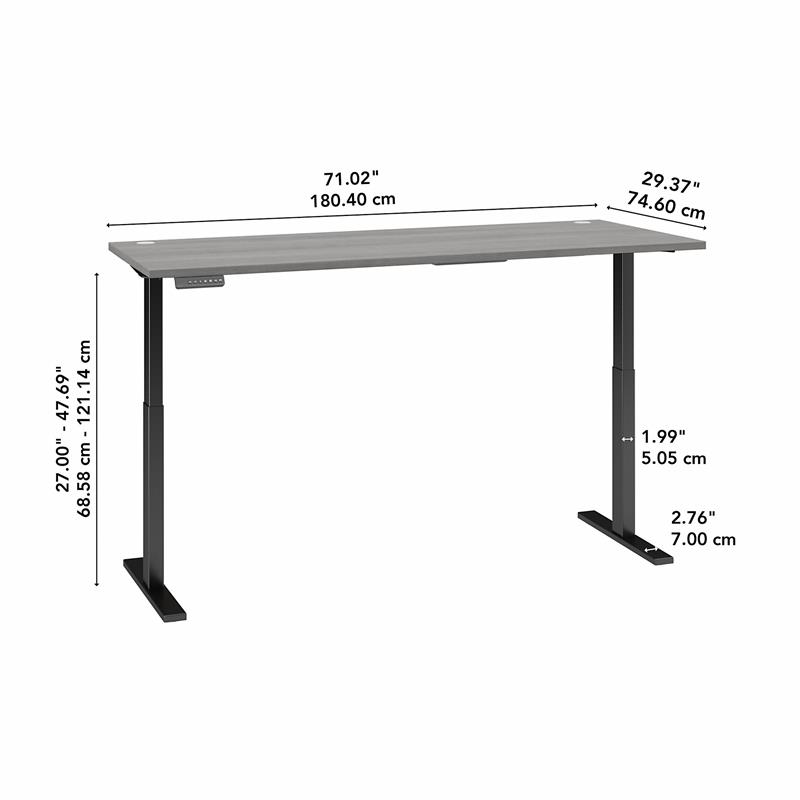 Pemberly Row 72W x 30D Adjustable Desk in Platinum Gray - Engineered Wood