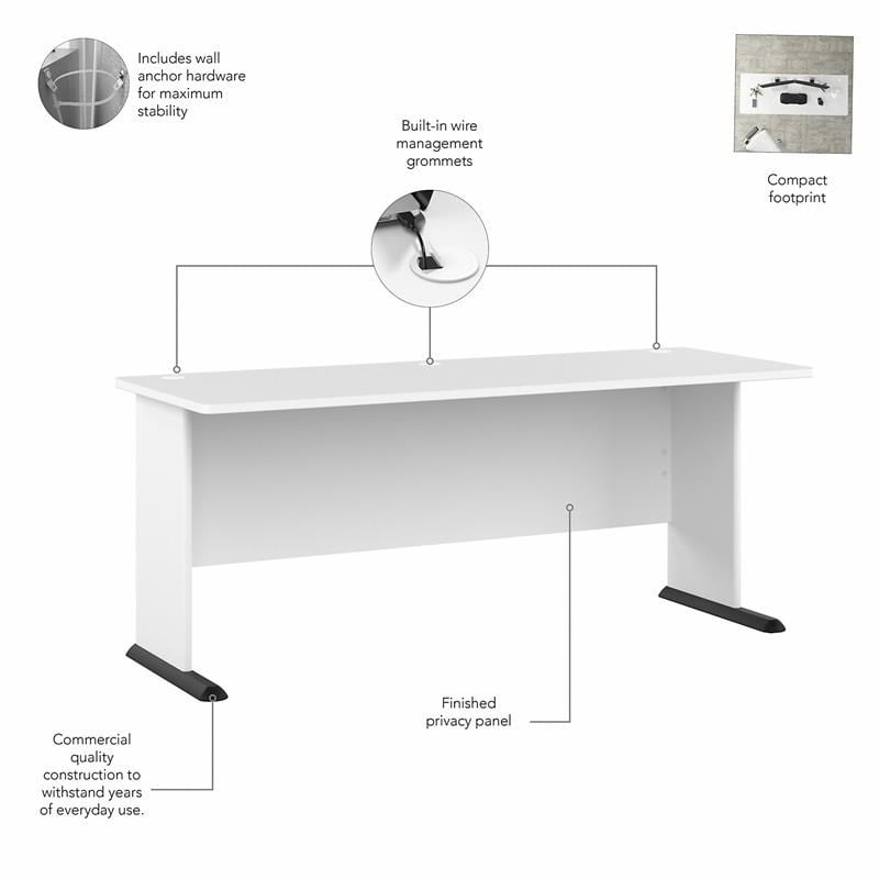 Pemberly Row Modern 72W Computer Desk in White - Engineered Wood