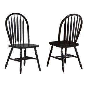 Pemberly Row Dining Side Chair Black/Cherry Solid Wood Set of 2