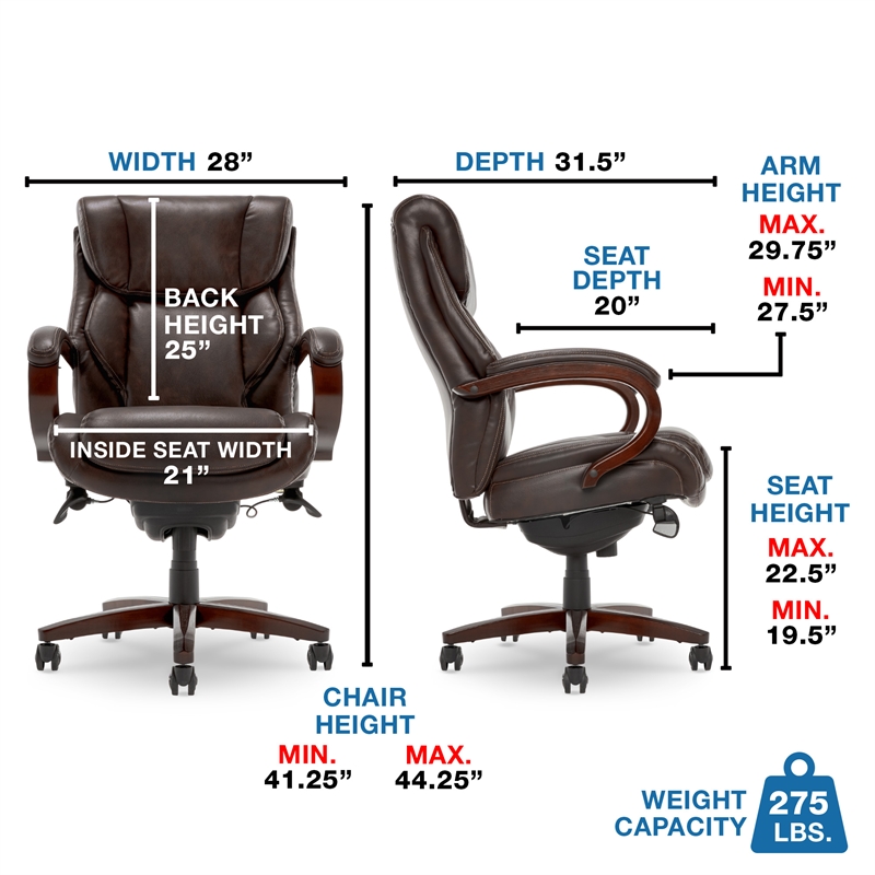 Pemberly Row Contemporary Executive Office Chair in Brown Leather
