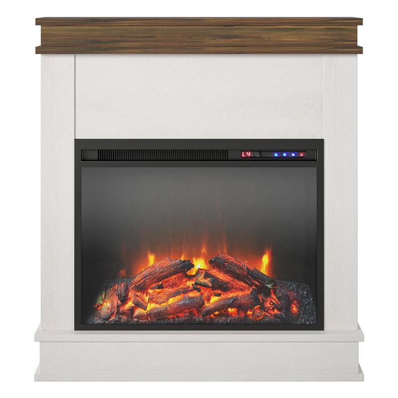 Pemberly Row Fireplace with Mantel in Ivory Oak with Rustic Mantel