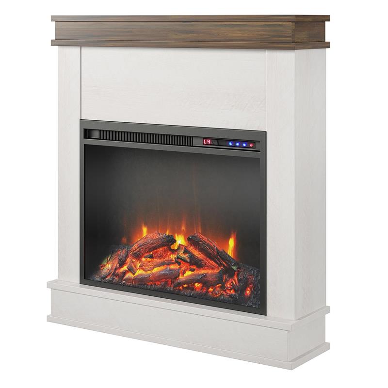 Pemberly Row Fireplace with Mantel in Ivory Oak with Rustic Mantel
