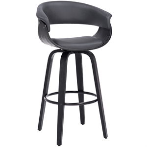 Pemberly Row 26&quot Faux Leather/Wood Swivel Counter Stool in Gray/Black