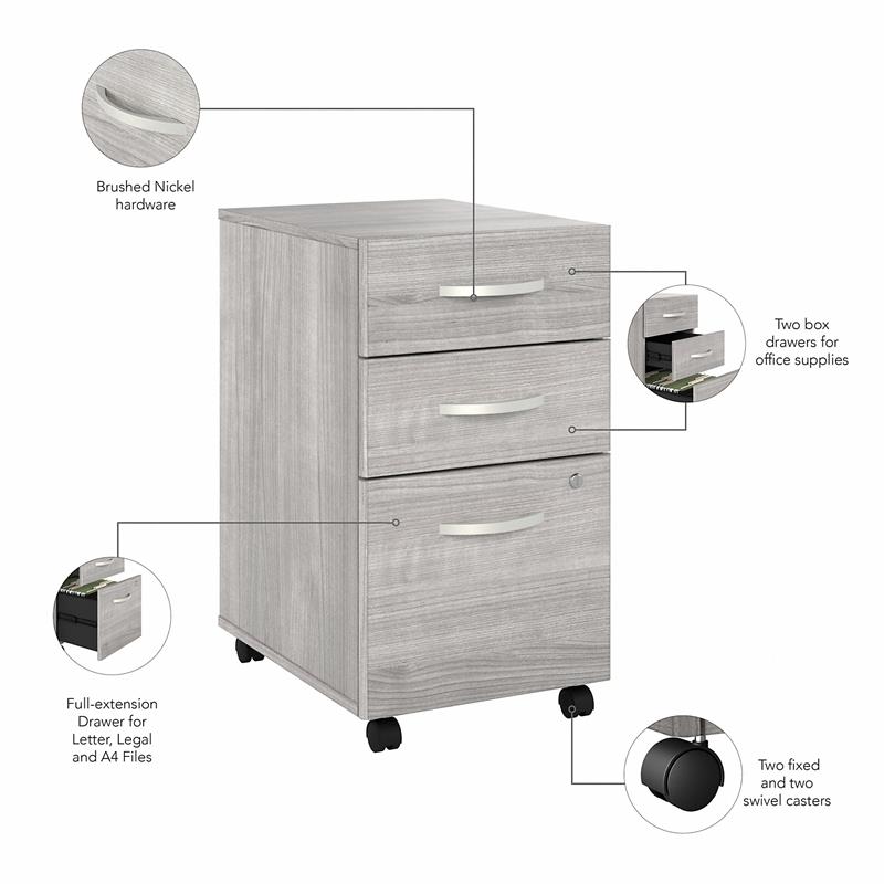 Pemberly Row 3 Drawer Mobile File Cabinet in Platinum Gray - Engineered Wood