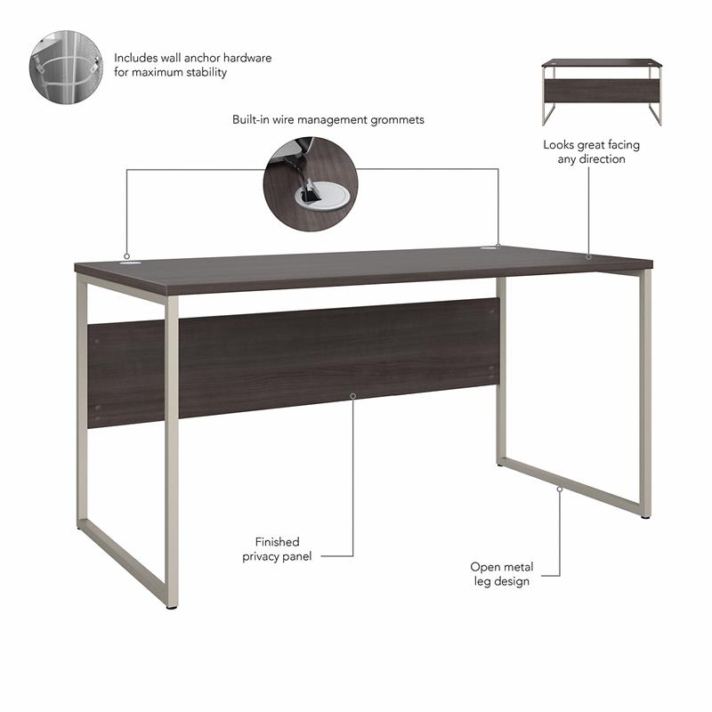 Pemberly Row 60W x 30D Computer Table Desk in Storm Gray - Engineered Wood