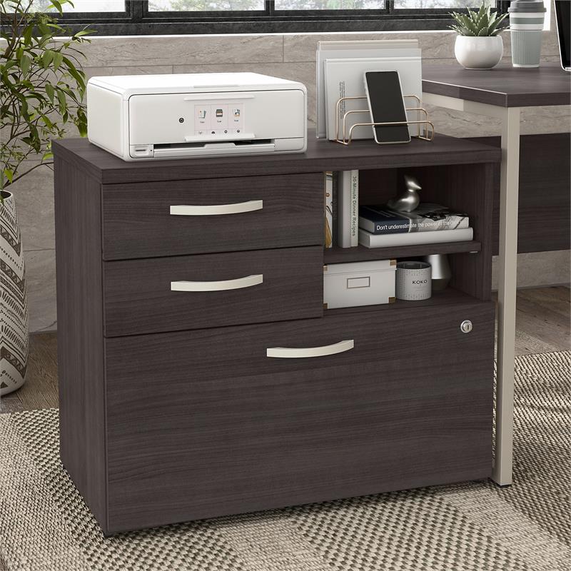 Pemberly Row Office Storage Cabinet with Drawers in Storm Gray - Engineered Wood