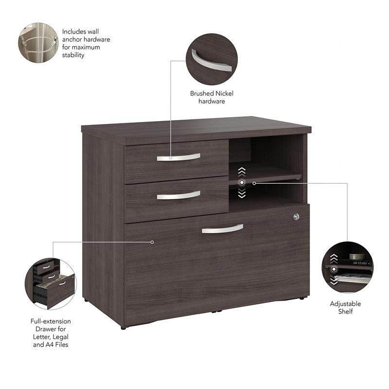 Pemberly Row Office Storage Cabinet with Drawers in Storm Gray - Engineered Wood