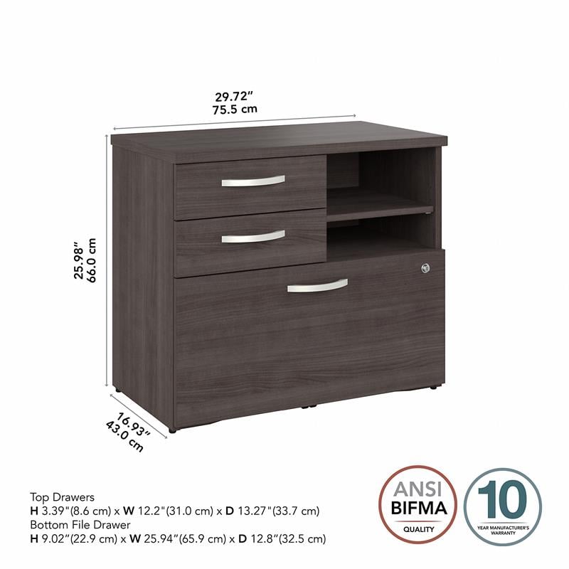Pemberly Row Office Storage Cabinet with Drawers in Storm Gray - Engineered Wood