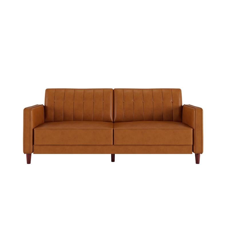 Pemberly Row Tufted Futon and Upholstered Sofa Sleeper Bed in Camel Faux Leather