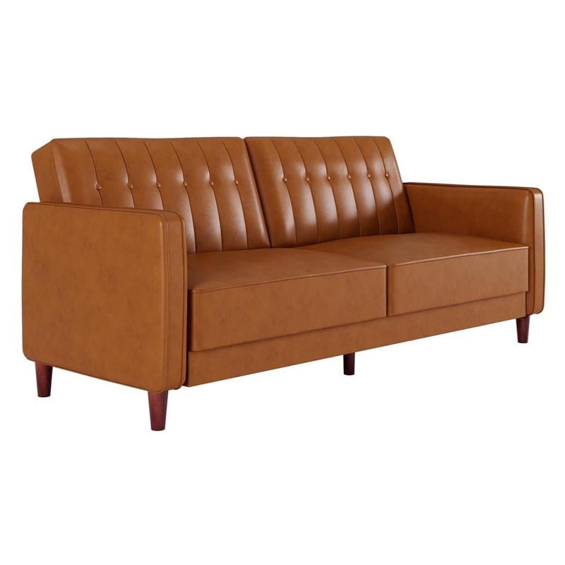Pemberly Row Tufted Futon and Upholstered Sofa Sleeper Bed in Camel Faux Leather