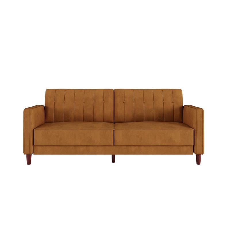 Pemberly Row Tufted Futon and Upholstered Sofa Sleeper Bed in Rust Velvet