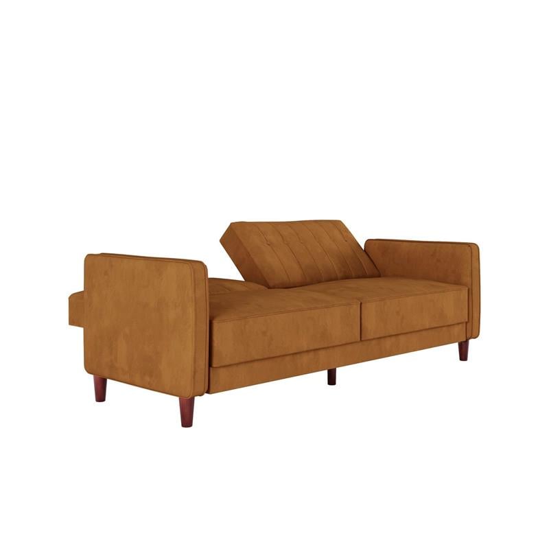 Pemberly Row Tufted Futon and Upholstered Sofa Sleeper Bed in Rust Velvet