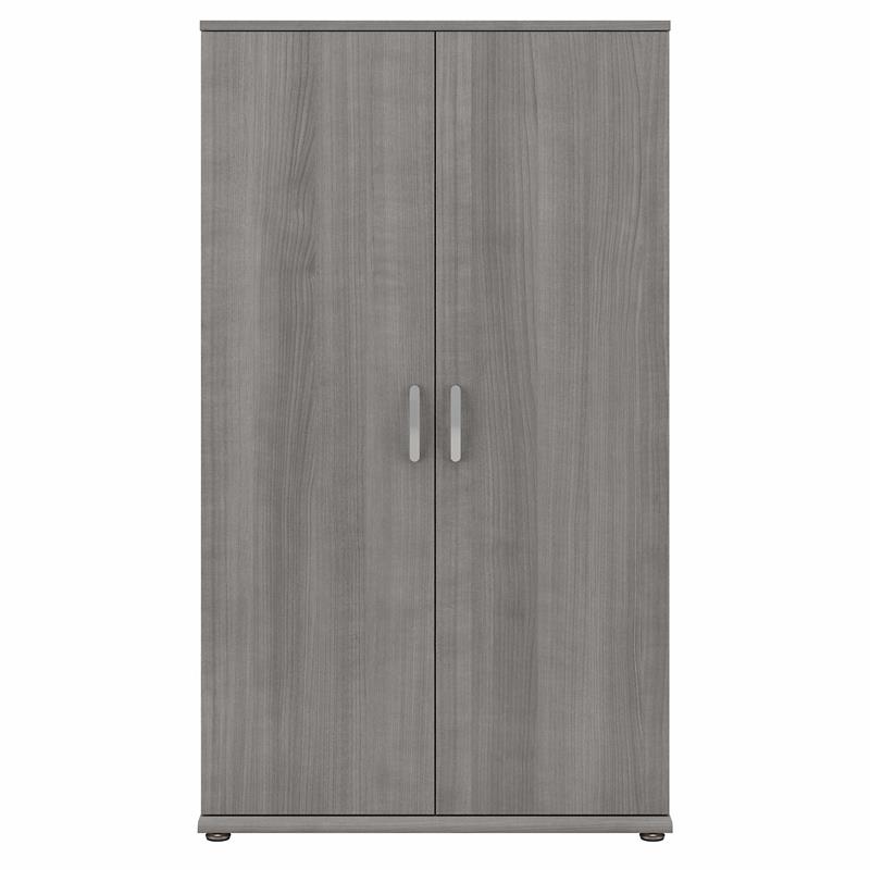 Pemberly Row Tall Linen Cabinet with Doors in Platinum Gray - Engineered Wood