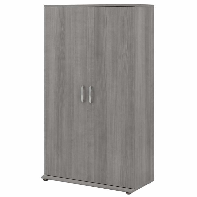 Pemberly Row Tall Linen Cabinet with Doors in Platinum Gray - Engineered Wood