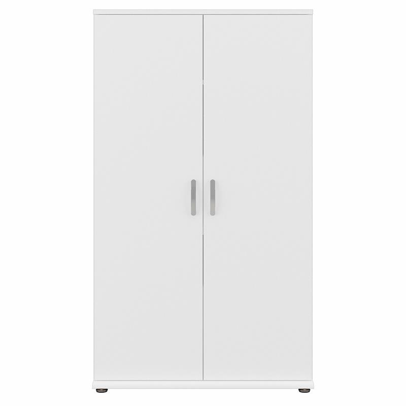 Pemberly Row Tall Linen Cabinet with Doors in White - Engineered Wood