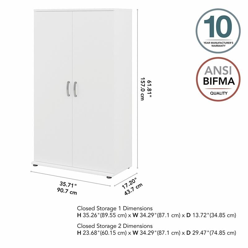 Pemberly Row Tall Linen Cabinet with Doors in White - Engineered Wood