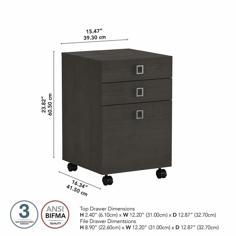 Pemberly Row 3 Drawer Mobile File Cabinet in Charcoal Maple - Engineered Wood