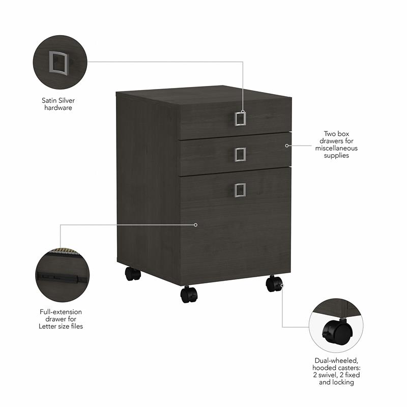 Pemberly Row 3 Drawer Mobile File Cabinet in Charcoal Maple - Engineered Wood