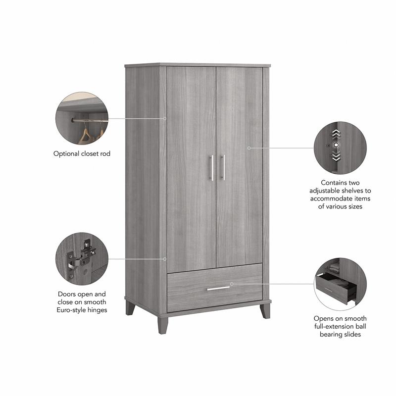 Pemberly Row Tall Kitchen Pantry Cabinet in Platinum Gray - Engineered Wood