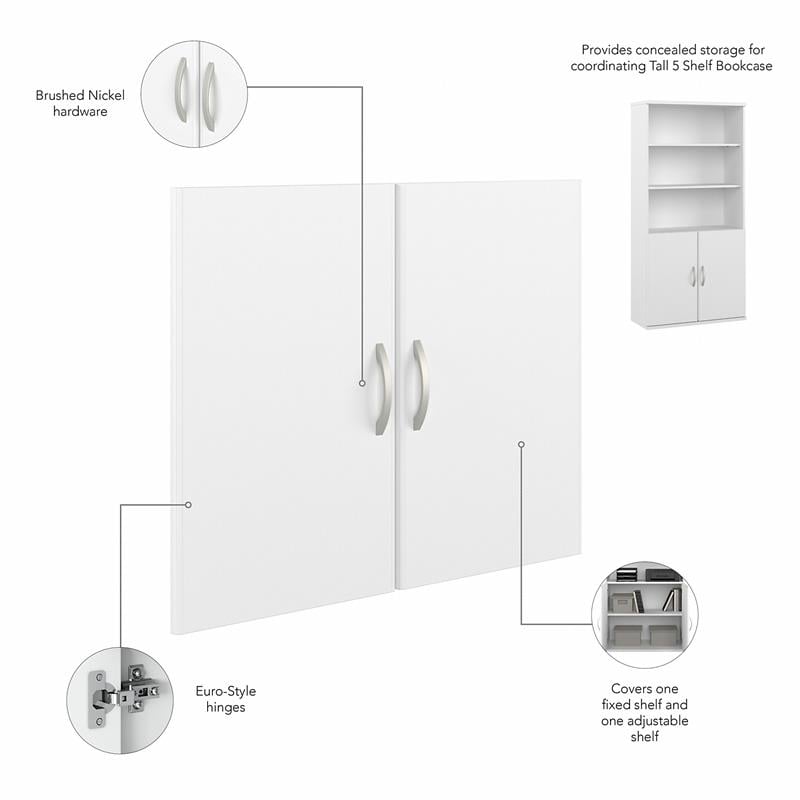 Pemberly Row Tall 5 Shelf Bookcase with Doors in White - Engineered Wood